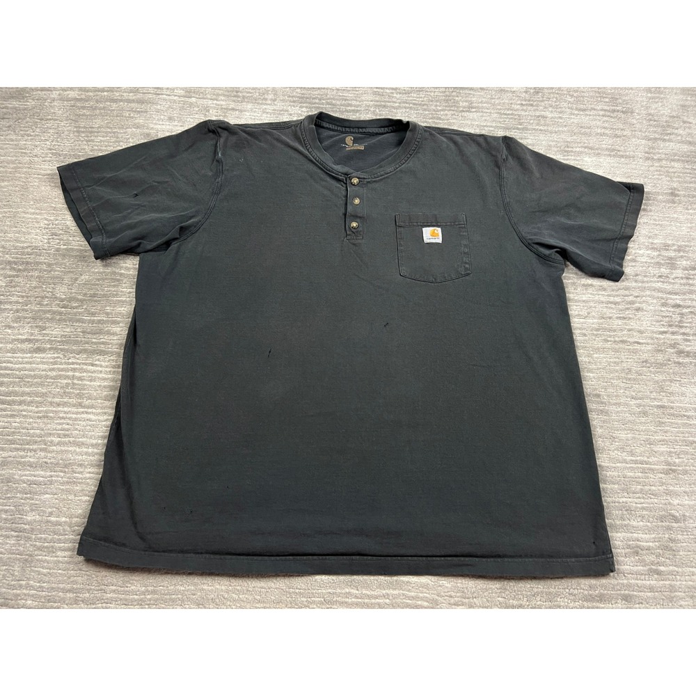 Carhartt Henley Shirt Men 2XL Black K84 BLK Original Fit Short Sleeve Pocket Tee